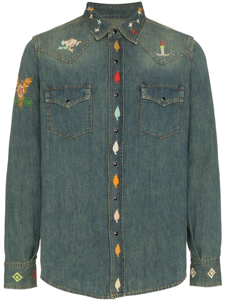 Saint Laurent Slp Emb Dnm Sht Blu - Blue