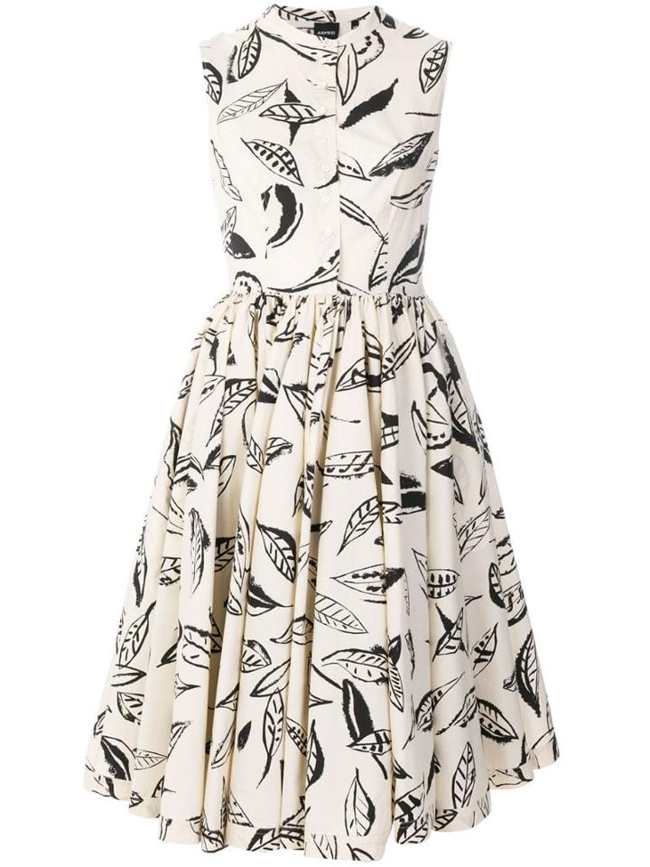 Aspesi Leaf Print Shirt Dress - Neutrals