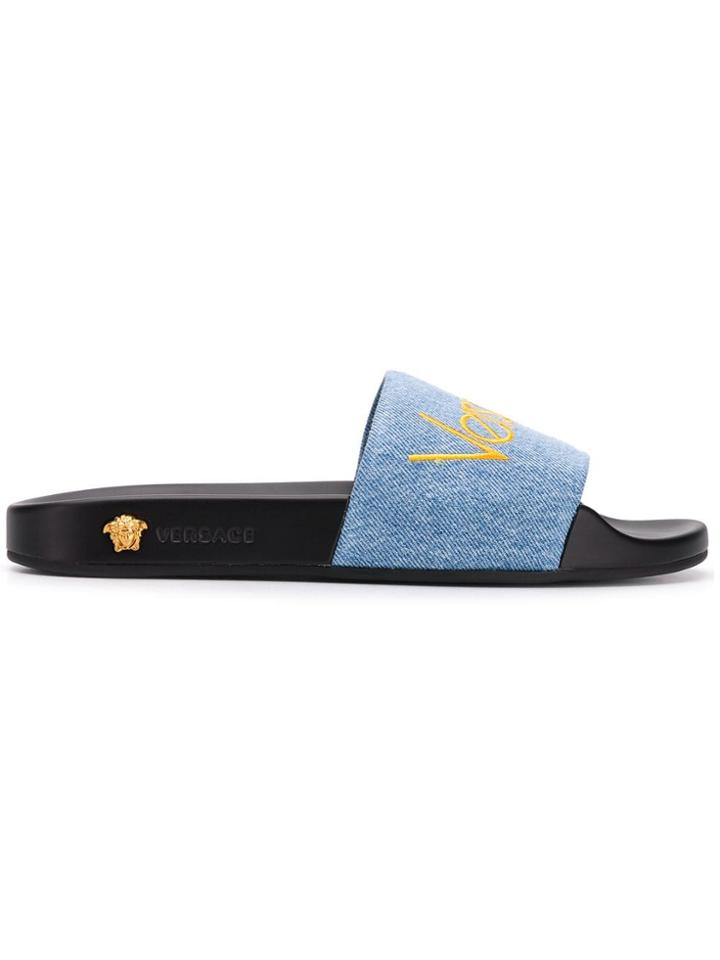 Versace Embroidered Logo Slides - Black