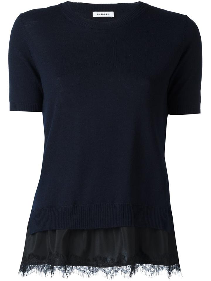 P.a.r.o.s.h. Lace Bottom Knit Top, Women's, Size: Large, Blue, Silk/polyamide/spandex/elastane/wool