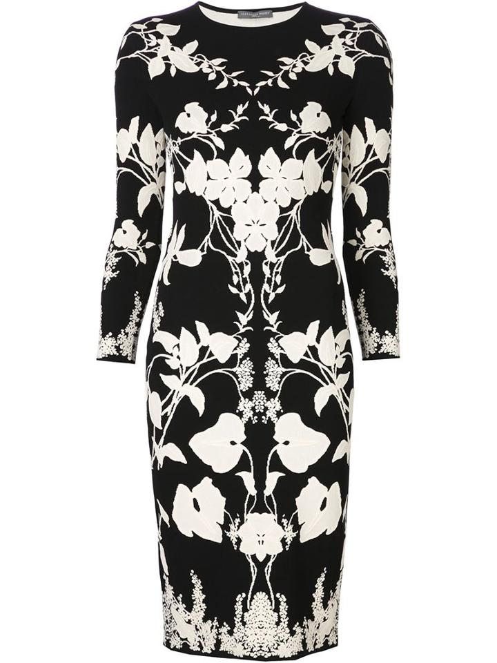 Alexander Mcqueen Floral Knit Dress, Women's, Size: Xs, Black, Polyamide/polyester/spandex/elastane/viscose