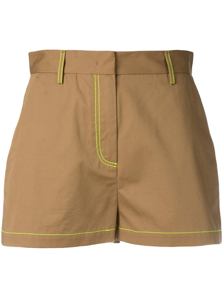 Msgm Contrast Stitch Shorts, Women's, Size: 38, Brown, Cotton