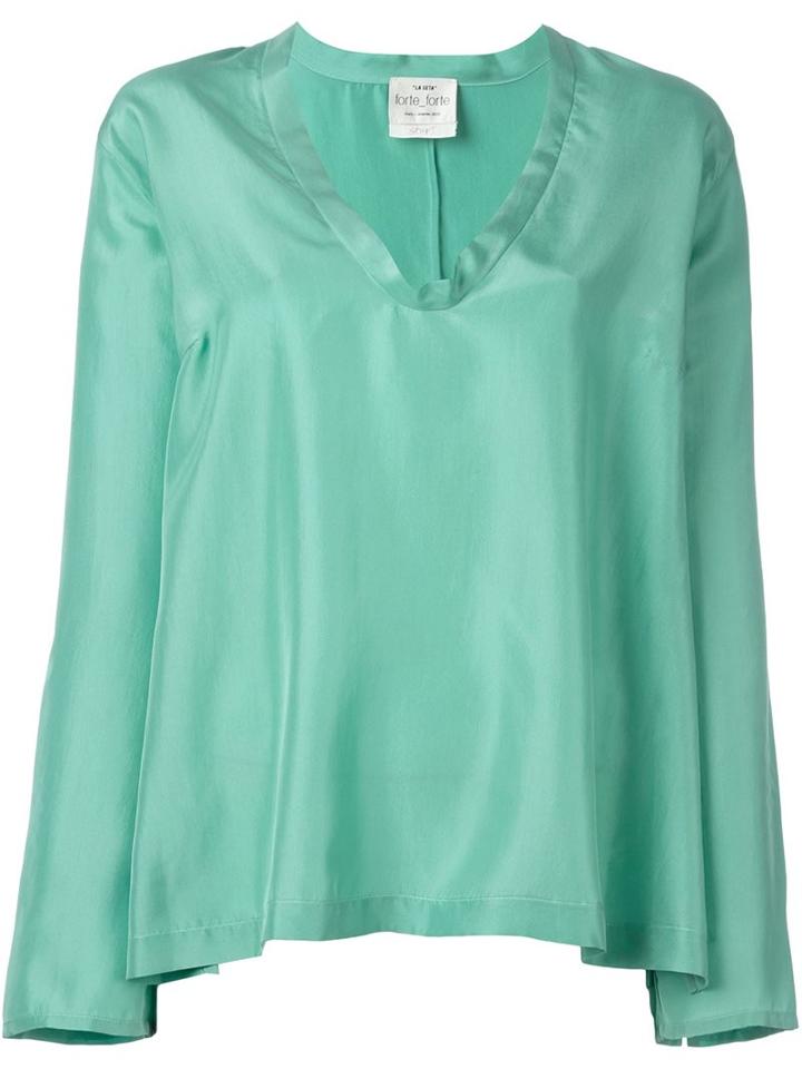 Forte Forte Bell Sleeve Flared Blouse, Women's, Size: Iii, Blue, Silk