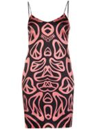 Moschino Melting Peace Sign Slip Dress, Women's, Size: 42, Black, Silk/spandex/elastane/rayon