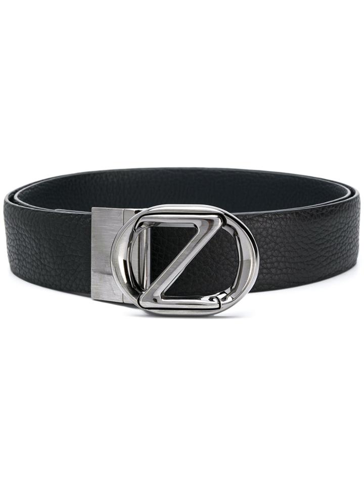 Z Zegna Silver Logo Buckle Belt - Blue