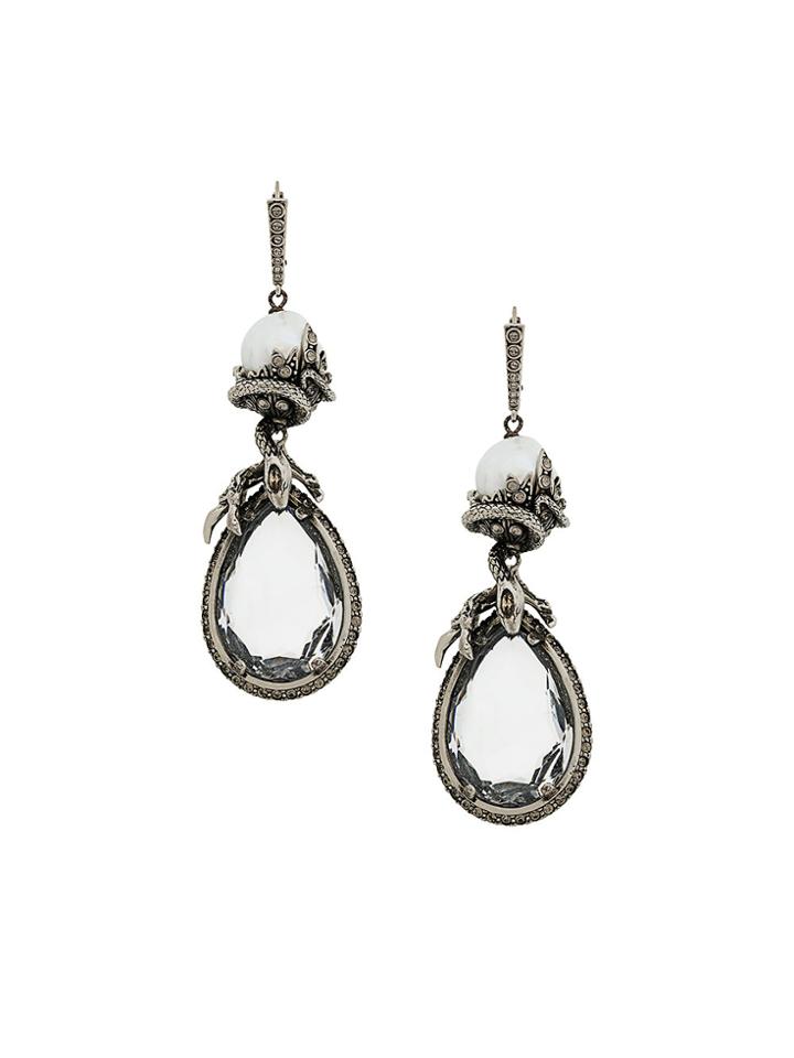 Alexander Mcqueen Gemstone Snake Drop Earrings - Metallic