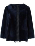Brunello Cucinelli Zipped Hooded Jacket, Women's, Size: 44, Blue, Sheep Skin/shearling/acetate/silk