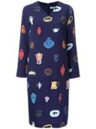 Taro Horiuchi Vase Print V-neck Dress, Women's, Blue, Polyester