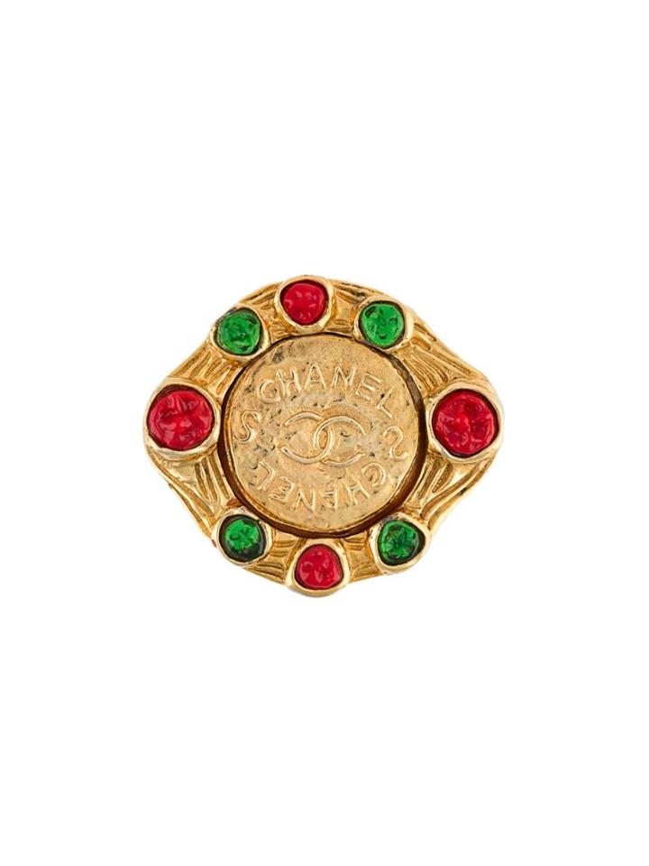 Chanel Vintage Cc Logo Gripoix Brooch