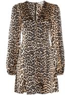 Ganni Blakely Silk Leopard Print Mini Dress - Brown