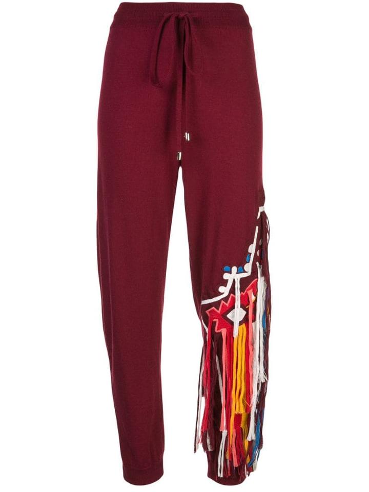 Oscar De La Renta Fringe Embellished Knitted Trousers - Red