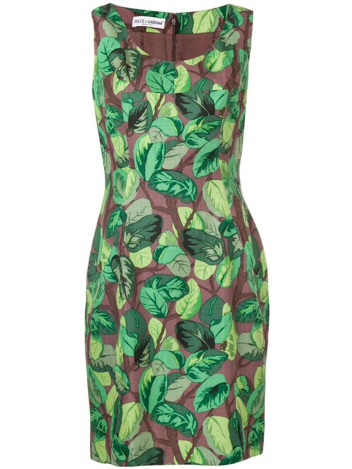 Dolce & Gabbana Pre-owned 2000's Leaf Print Short Dress - Green