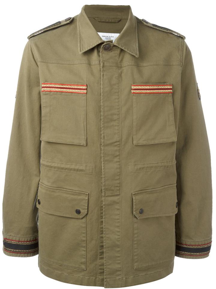 Fashion Clinic Timeless - Embroidered Trim Field Jacket - Men - Cotton/spandex/elastane - 46, Green, Cotton/spandex/elastane