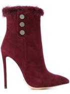 Gianni Renzi Fur Trimmed Ankle Boots - Red