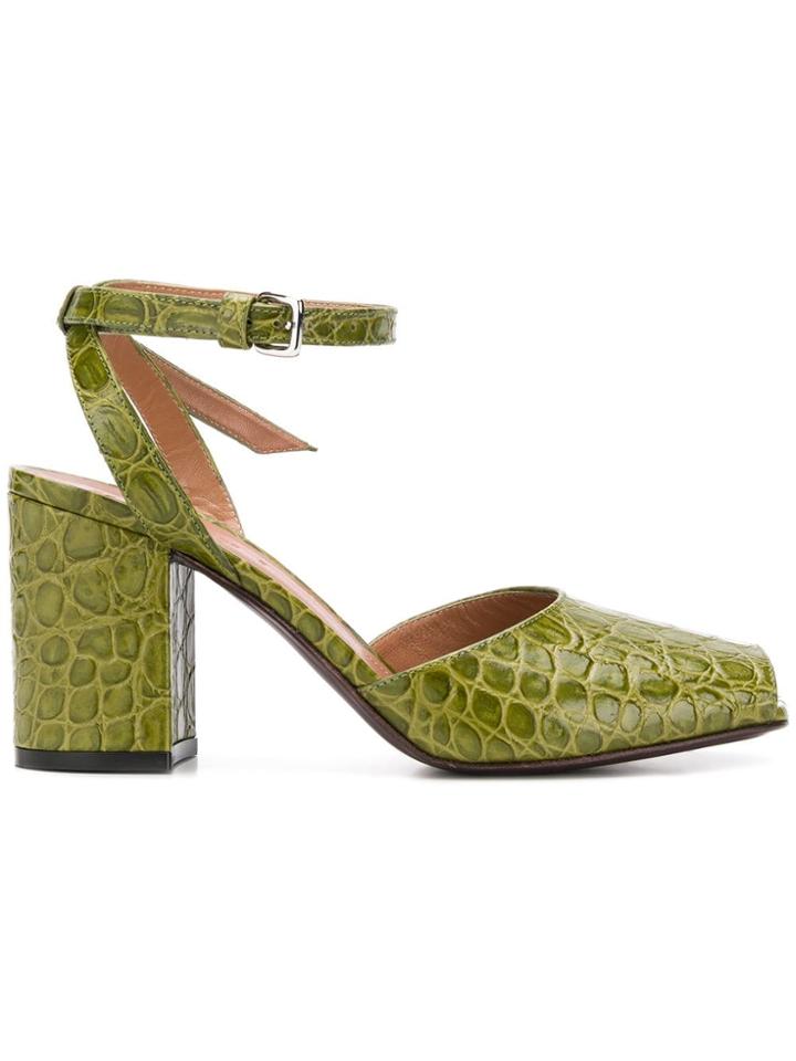 Marni Crocodile Embossed Chunky Heel Sandals - Green