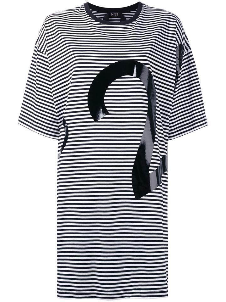 No21 Striped Logo Print T-shirt Dress, Women's, Size: Xs, Black, Cotton
