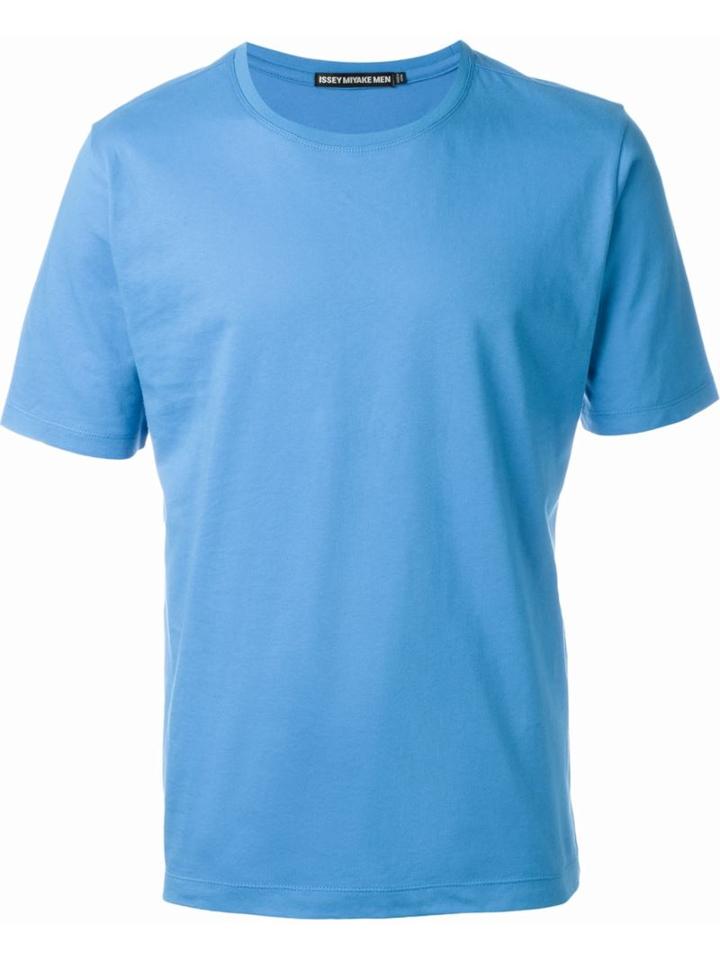Issey Miyake Men Round Neck T-shirt, Size: 3, Blue, Cotton