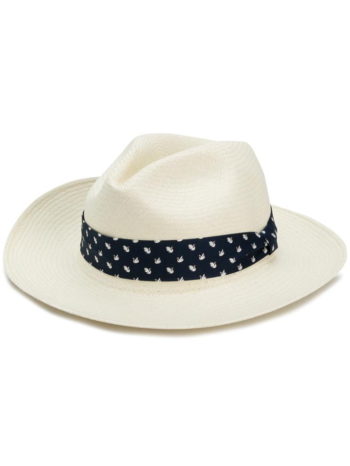 Fefè Wide Brim Band Detail Hat - White