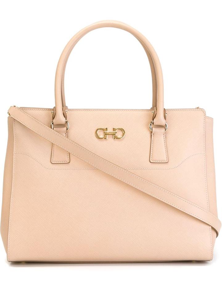 Salvatore Ferragamo Double Gancio Tote, Women's, Nude/neutrals, Calf Leather