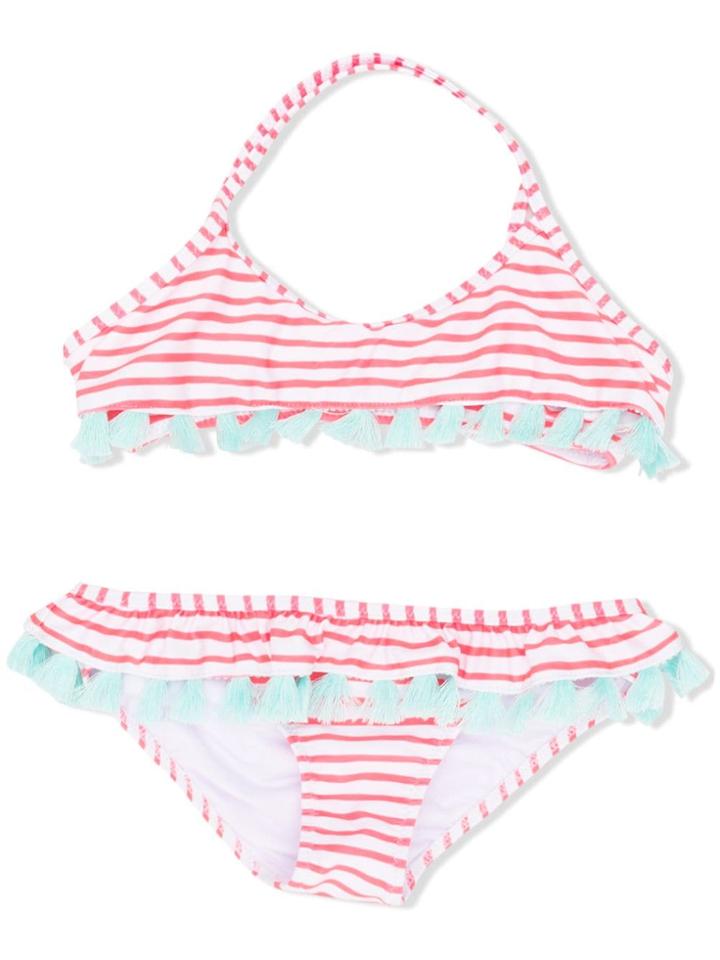 Sunuva Tassel Embellished Striped Bikini - White