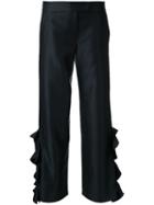 Elaidi Ruffled Trousers, Women's, Size: 46, Black, Polyester/spandex/elastane
