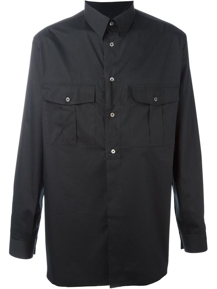 Ports 1961 Chest Pocket Shirt, Men's, Size: 40, Black, Silk/cotton