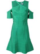 Hervé Léger Cold-shoulder Dress, Women's, Size: Xs, Green, Rayon/nylon/spandex/elastane