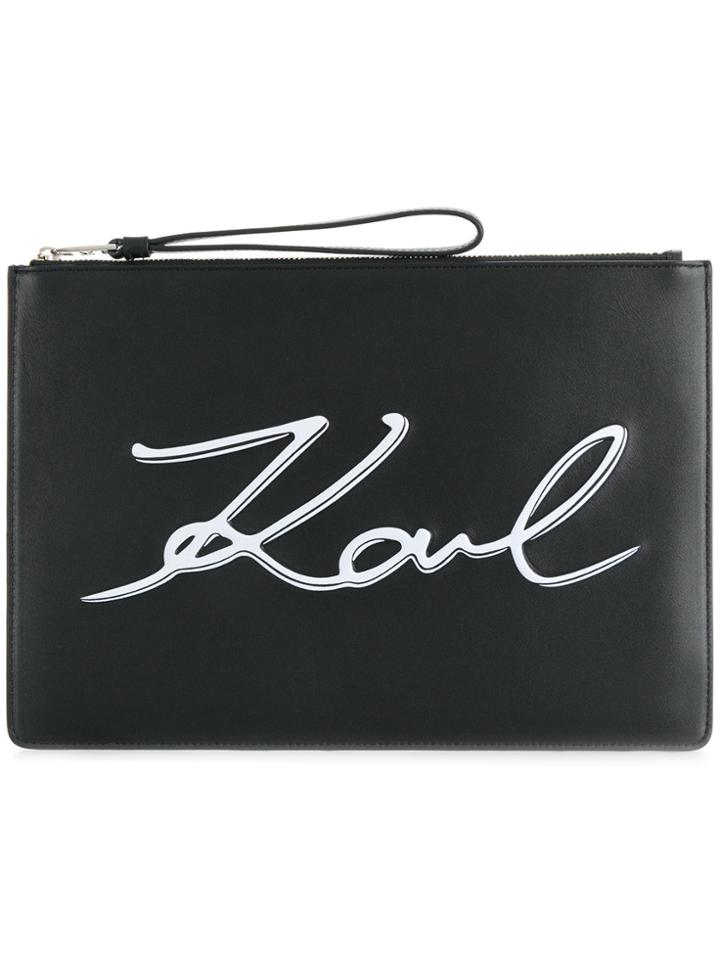 Karl Lagerfeld Front Logo Printed Clutch Bag - Black