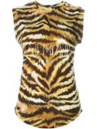 Balmain Logo Animal Print T-shirt, Women's, Size: 40, Brown, Cotton