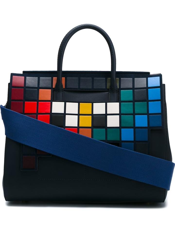 Anya Hindmarch Space Invaders Tote, Women's, Blue, Calf Leather/leather/suede/cotton