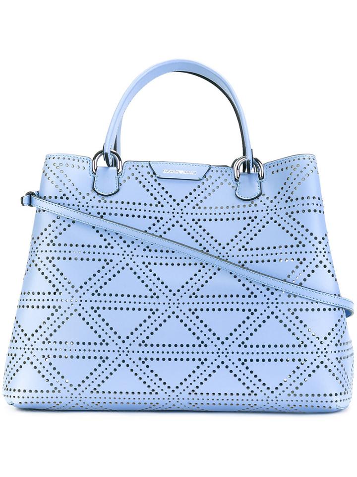 Emporio Armani Perforated Detail Tote Bag, Women's, Pink/purple, Sheep Skin/shearling