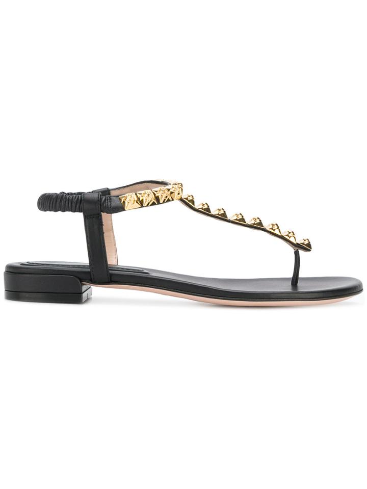 Stuart Weitzman Studded T-bar Sandals - Black