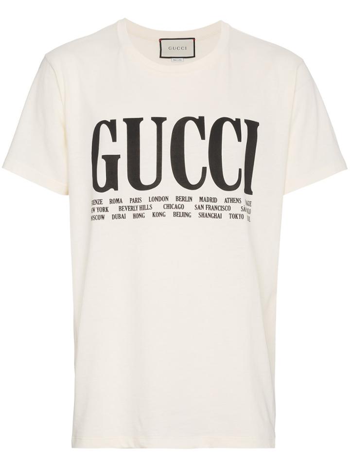 Gucci Cities Cotton T Shirt - Nude & Neutrals