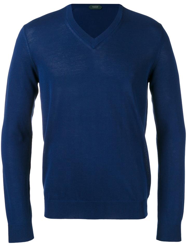 Zanone - V-neck Jumper - Men - Cotton - 52, Blue, Cotton