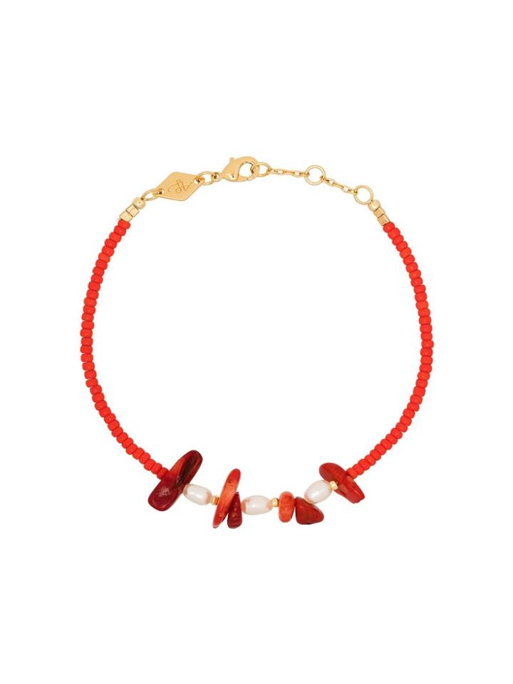 Anni Lu 18kt Gold-plated Emmanuell Pearl Bracelet - Red