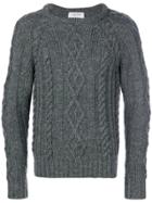 Thom Browne Aran Cable Knit British Wool Crewneck Pullover - Grey