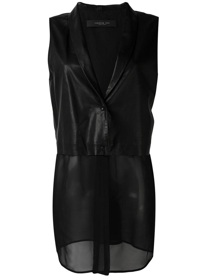 Federica Tosi - Sleeveless Contrast Blazer - Women - Calf Leather/polyester/cupro - S, Black, Calf Leather/polyester/cupro