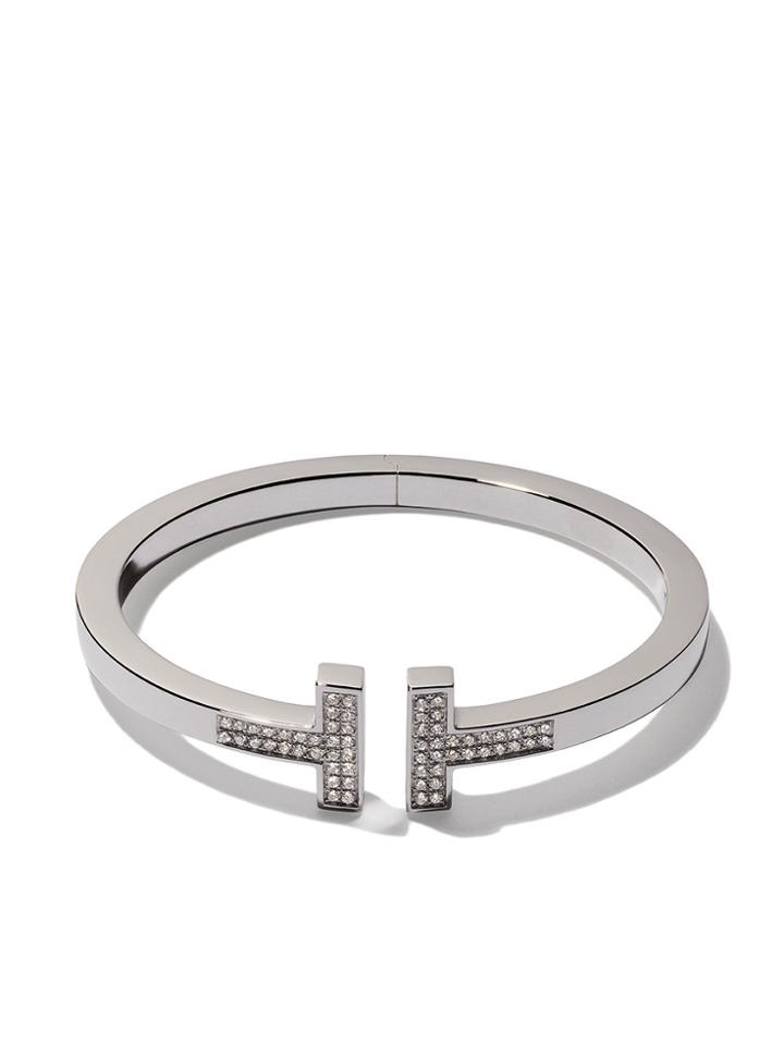 Tiffany & Co 18kt White Gold Tiffany T Square Diamond Cuff - Metallic