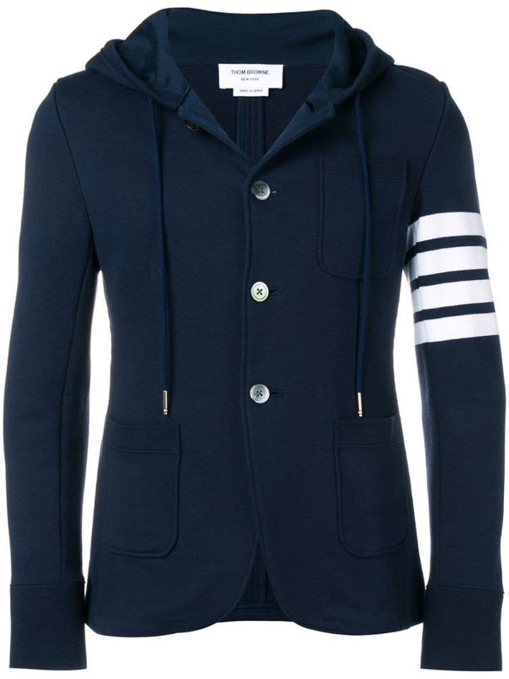 Thom Browne 4-bar Loopback Hooded Sport Coat - Blue