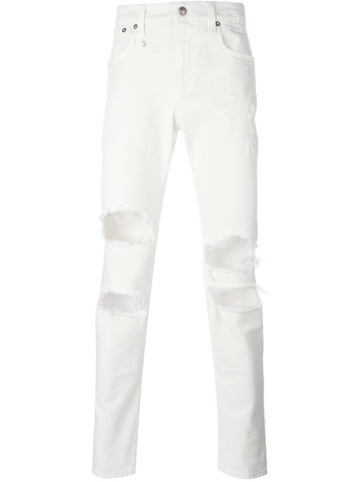 R13 Distressed Jeans, Men's, Size: 32, White, Cotton/spandex/elastane