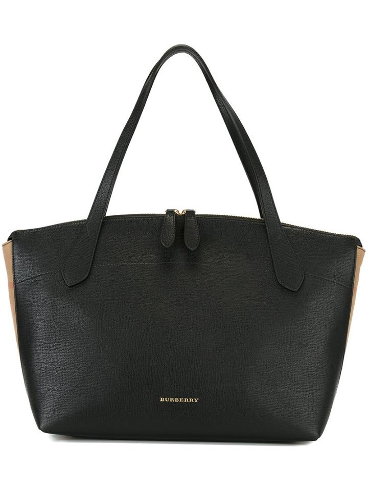 Burberry House Check Detailed Tote, Women's, Black