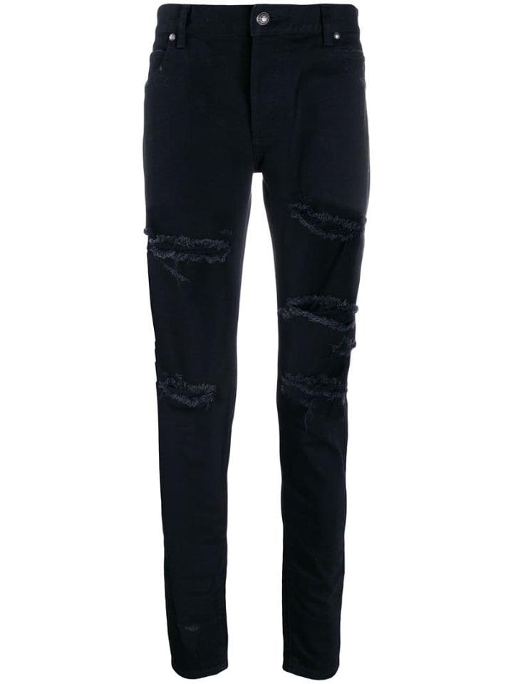 Balmain Ripped Skinny Denim Jeans - Black