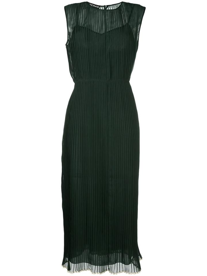 Rochas Sleeveless Pleated Dress, Women's, Size: 46, Green, Silk
