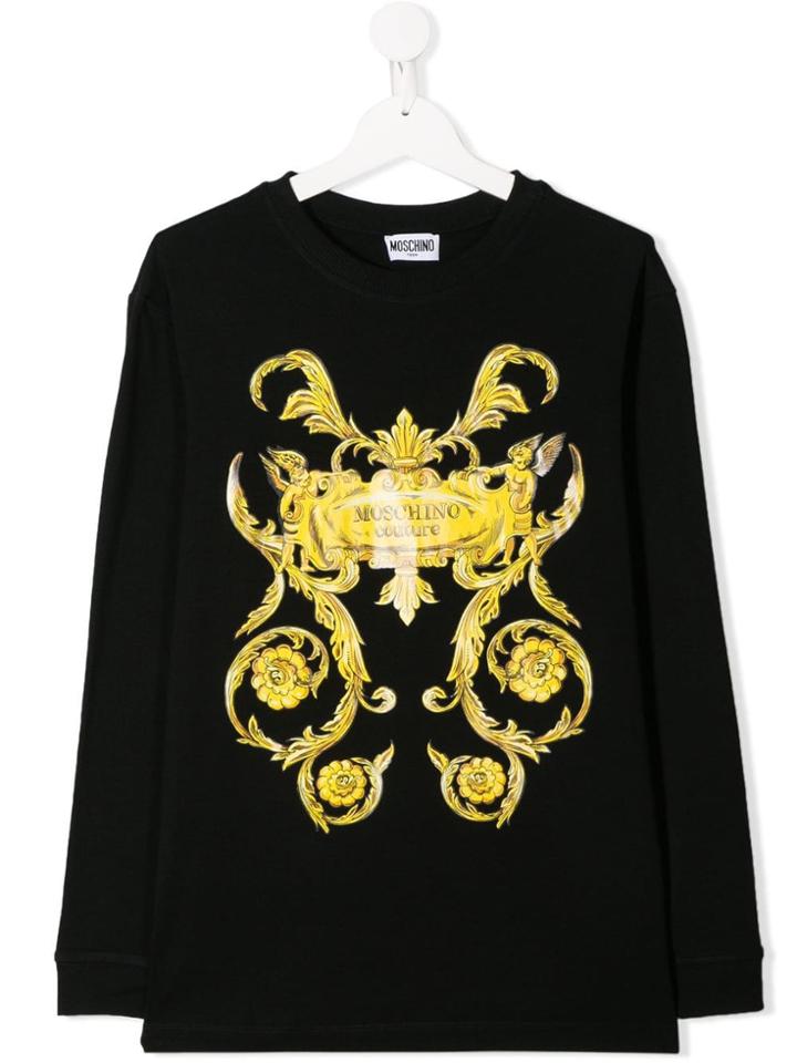 Moschino Kids Teen Baroque Logo Print T-shirt - Black