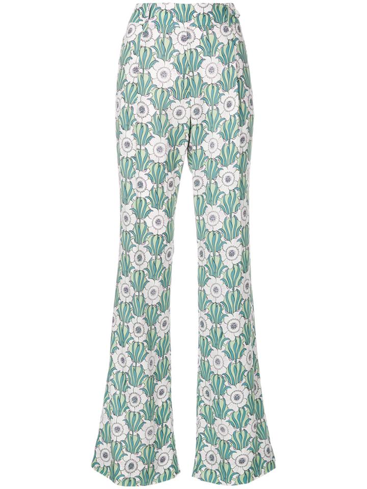 Prada Floral Print Flared Trousers - Green