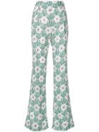 Prada Floral Print Flared Trousers - Green