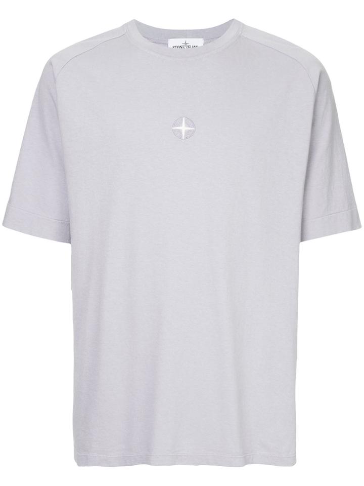 Stone Island Logo Embroidered T-shirt - Pink & Purple