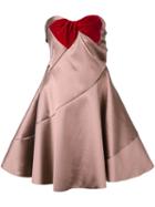 Paule Ka Strapless Flared Dress, Women's, Size: 38, Brown, Acrylic/polyester