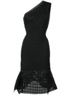 Hervé Léger - Peplum One Shoulder Dress - Women - Nylon/spandex/elastane/rayon - S, Black, Nylon/spandex/elastane/rayon