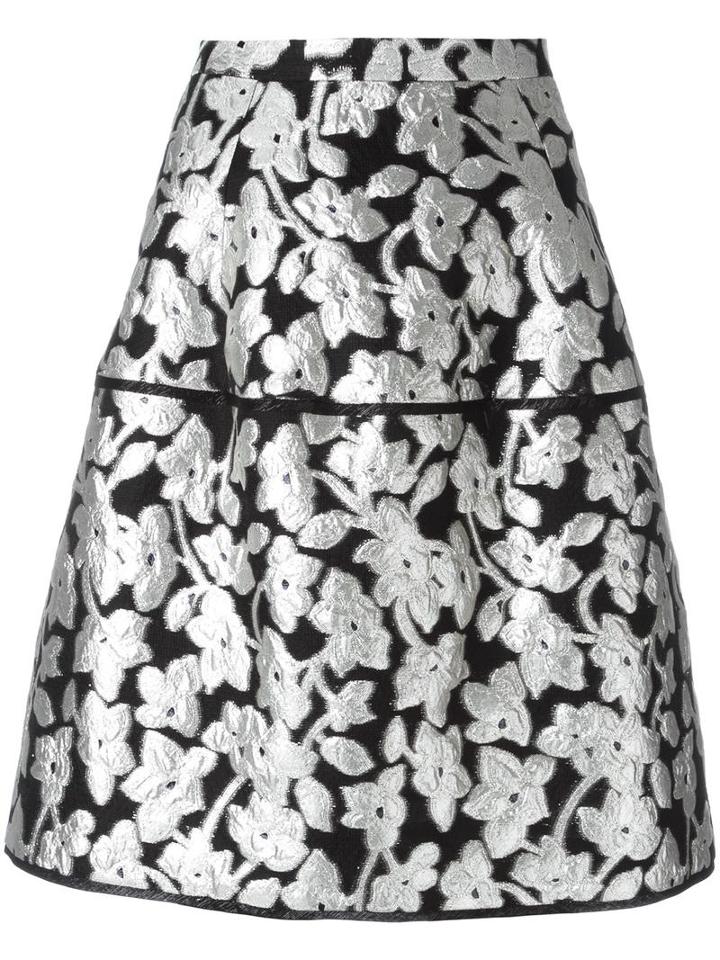 Oscar De La Renta Metallic Floral Skirt, Women's, Size: 8, Black, Polyester/silk/nylon